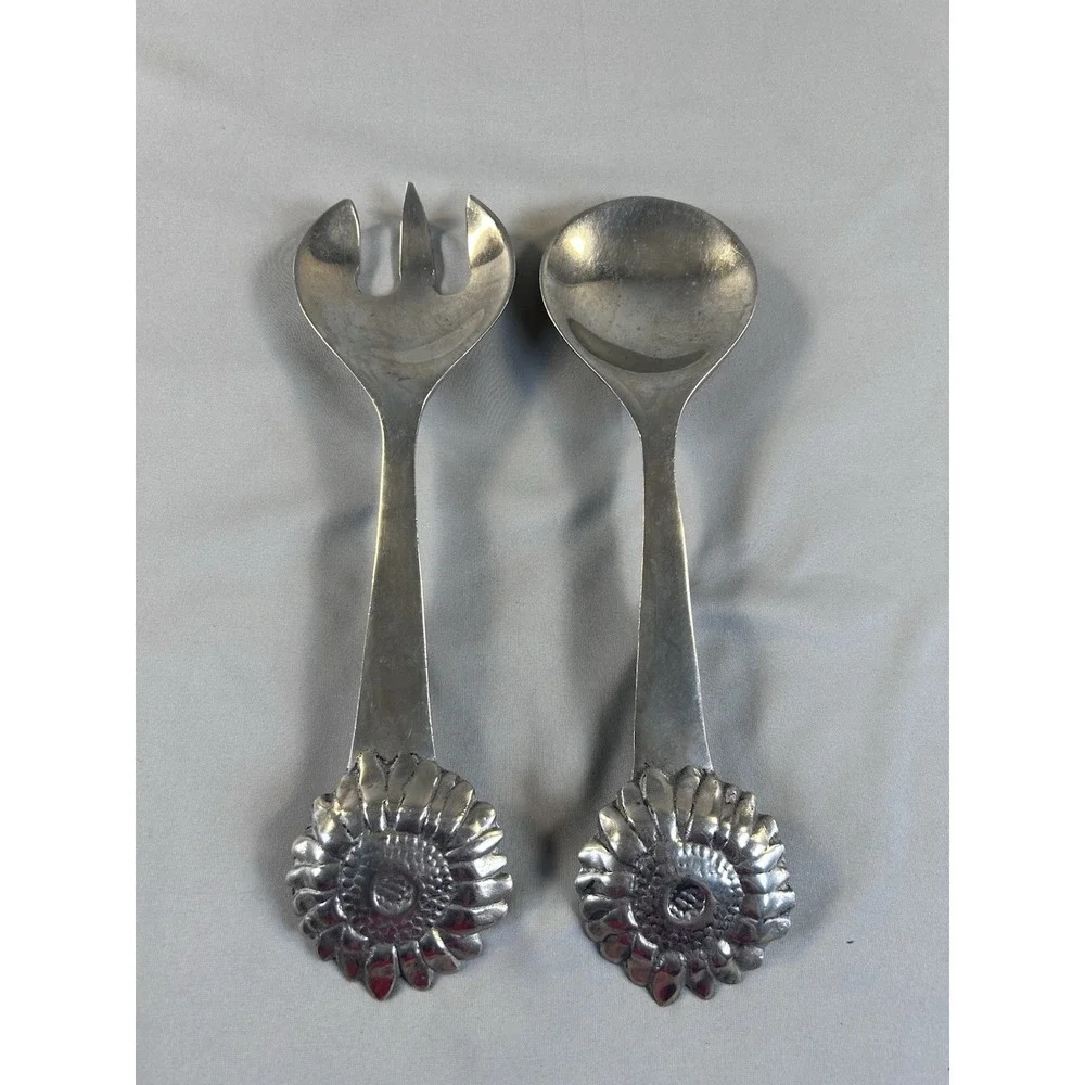 Mariposa Salad Serving Set Sunflower Handle Spoon Fork‎ 1992 Aluminum Vintage